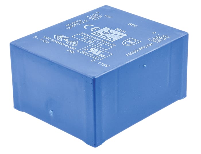 Block 15V ac 2 Output Through Hole PCB Transformer, 30VA