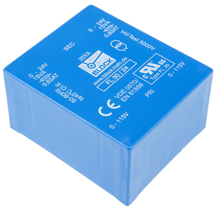 Block 24V ac 2 Output Through Hole PCB Transformer, 30VA