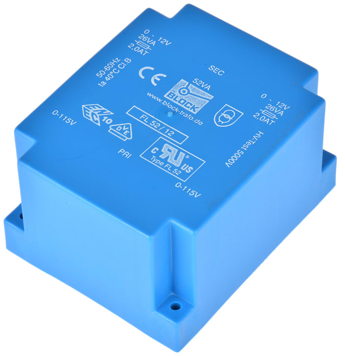 Transformador de PCB, 12V ac, 2 salidas , Agujero pasante, Potencia 52VA