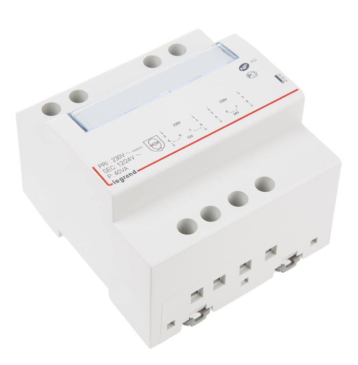 Transformateur rail DIN Legrand, Vin 230V c.a., Vout 12V c.a., 40VA, 2 sorties