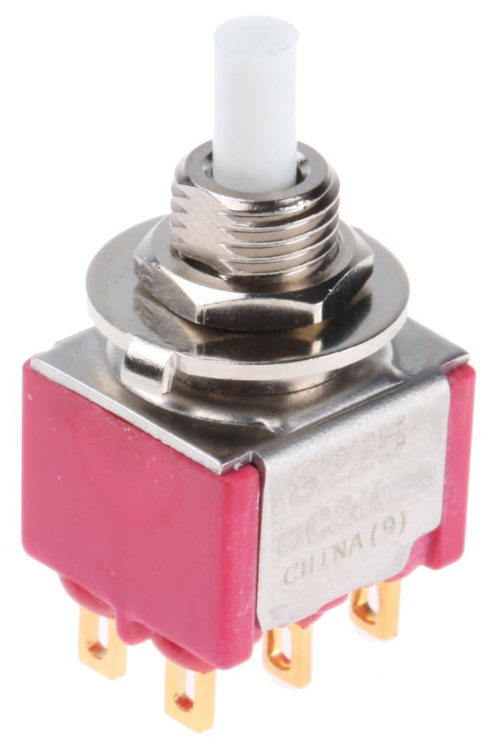 C & K Push Button Switch, Momentary, Panel Mount, 6.4mm Cutout, DPDT