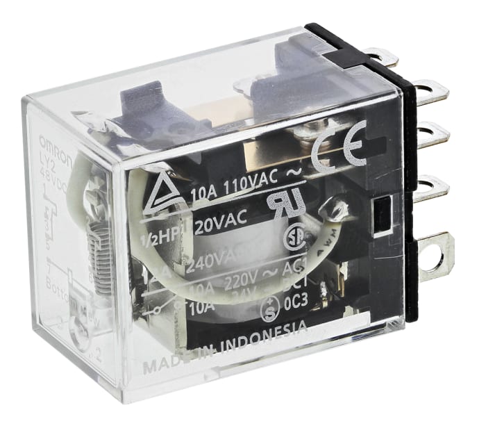 Omron PCB Mount Power Relay, 48V dc Coil, 10A Switching Current, DPDT