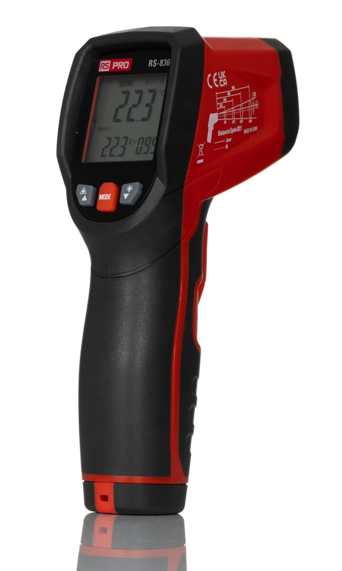 RS PRO, RS PRO RS-836 Infrared Thermometer, -50°C Min, ±1 °C Accuracy, °C  and °F Measurements, 206-8742