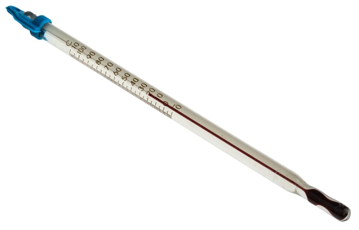 Termómetro de vidrio, +110 °C, Alcohol Rojo, ±1 división, Laboratorio, Inmersión, Centígrado