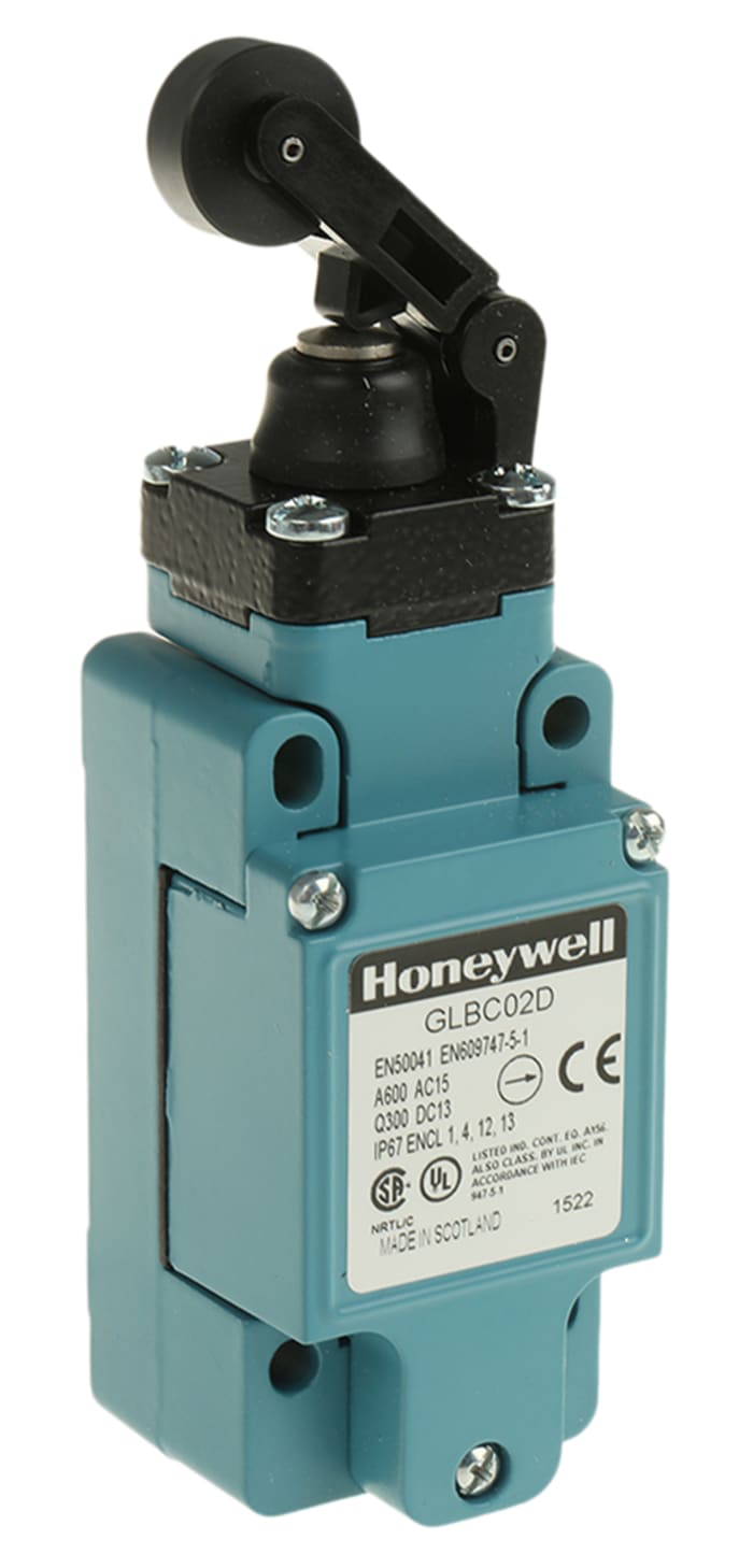 Honeywell GLB Series Roller Lever Limit Switch, NO/NC, IP67, SPDT, Die Cast Zinc Housing, 600V ac Max, 10A Max