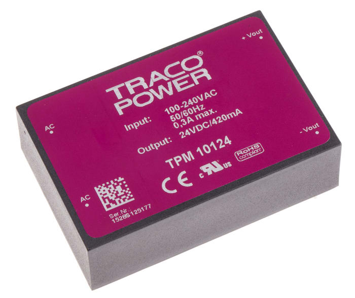 TRACOPOWER Embedded Switch Mode Power Supply SMPS, TPM 10124, 24V dc, 420mA, 10W, 1 Output, 100 → 375 V dc, 85