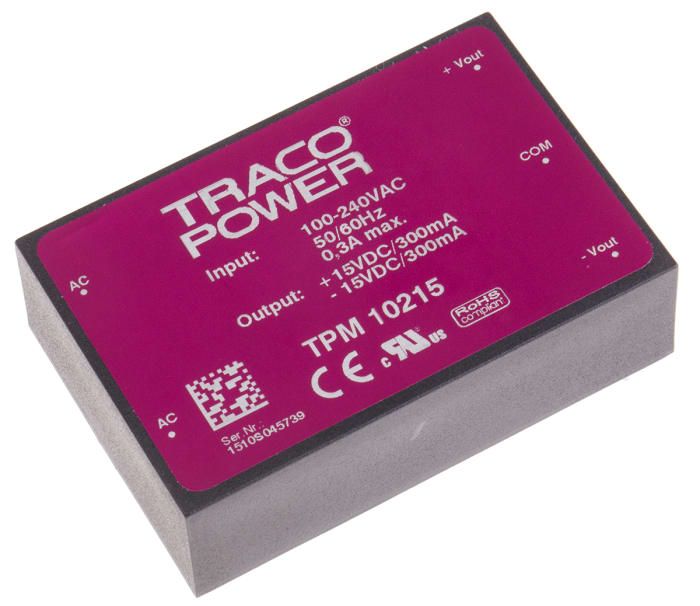 TRACOPOWER Embedded Switch Mode Power Supply SMPS, TPM 10215, ±15V dc, 300mA, 10W, Dual Output, 100 → 375 V dc,