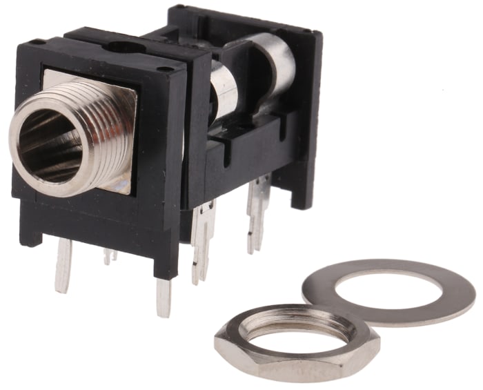 Konektor jack, Stereo, počet pólů/pinů: 3, Montáž na plošný spoj, 6,35 mm, Samice, orientace těla: Pravý úhel, Stereo,