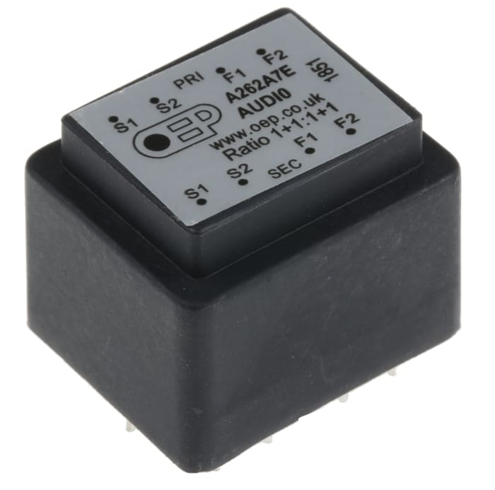 Audio transformátor, 600Ω, Průchozí otvor, 100mW Hz @ 300, 1mW Hz @ 30, 2.5mW Hz @ 50, 1+1:1+1, 28 x 22 x 23.2mm
