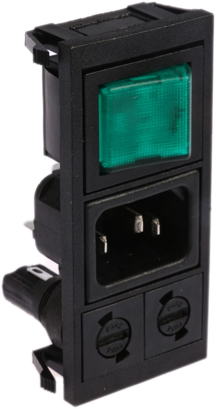 Bulgin C14 Snap-In IEC Connector Male, 10A, 250 V, Fuse Size 5 x 20mm