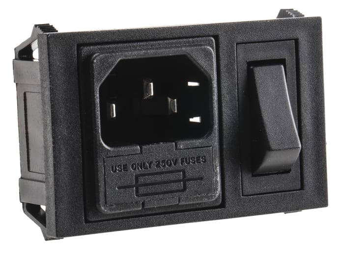 Bulgin C14 Snap-In IEC Connector Male, 10A, 250 V, Fuse Size 5 x 20mm