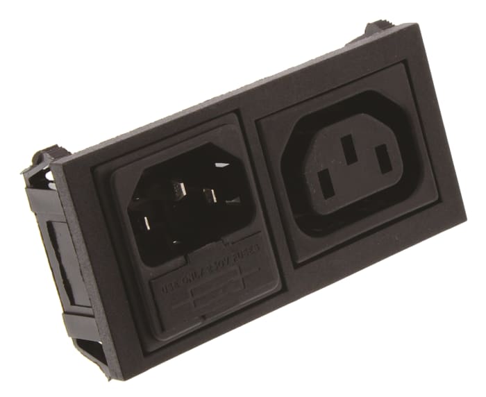 Bulgin C13, C14 Snap-In IEC Connector Male, 10A, 250 V, Fuse Size 5 x 20mm