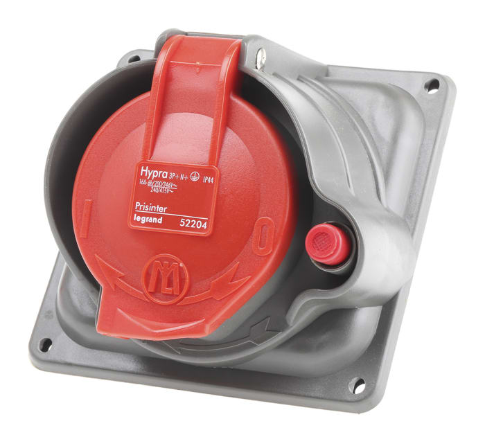 Legrand Right Angle Switchable IP44, IP55 Industrial Interlock Socket 3PN+E, 16A, 415 V