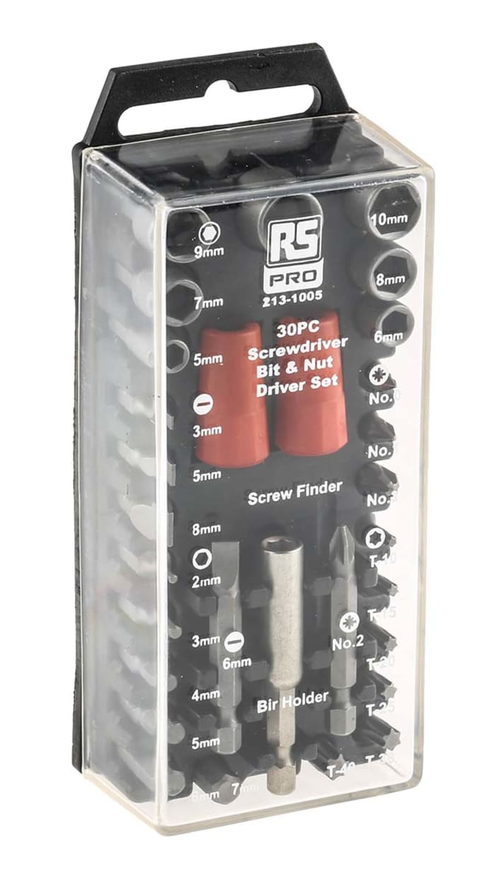 RS PRO 30-Piece Metric 1/4 in Standard Socket/Bit Set , 6 point; Hex Bit; Pozidriv Bit; Slotted Bit; Torx Bit