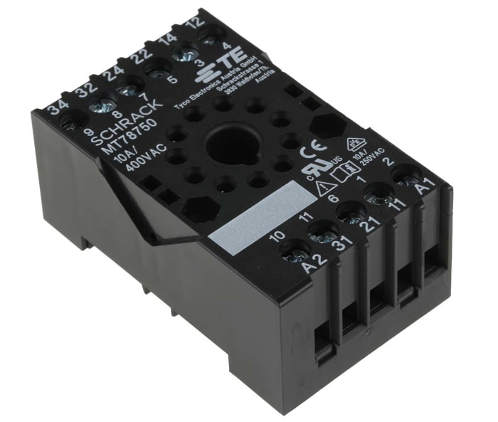 Support relais TE Connectivity 11 contacts, Rail DIN, 240V c.a., pour Série MT