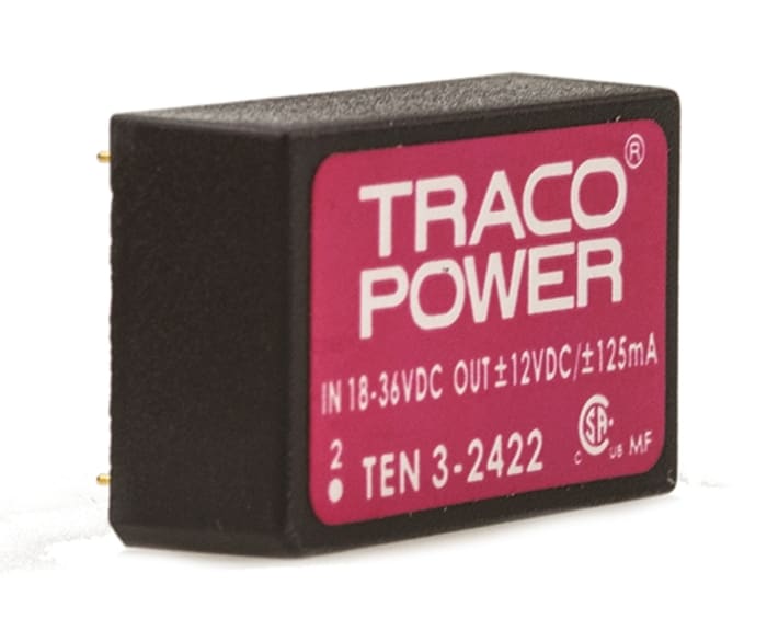 TRACOPOWER TEN 3 DC-DC Converter, ±12V dc/ ±125mA Output, 18 → 36 V dc Input, 3W, Through Hole, +85°C Max Temp