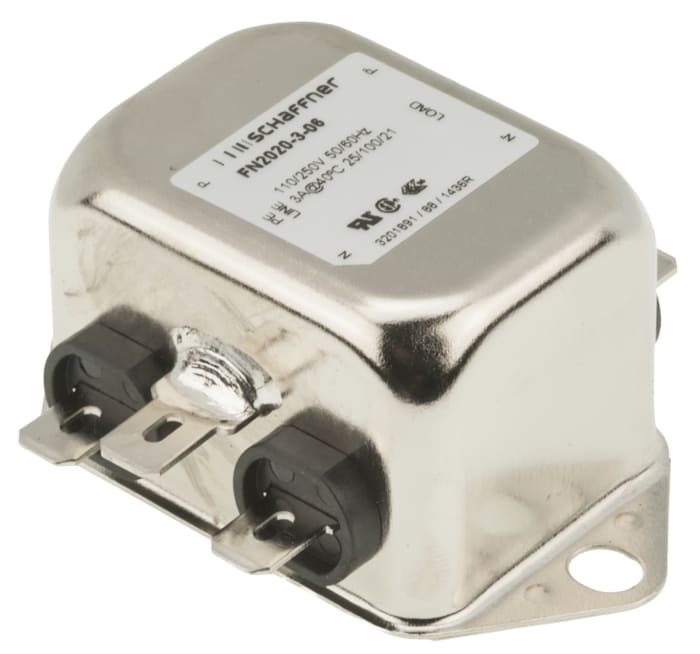 Schaffner, FN2020 3A 250 V ac/dc 400Hz, Chassis Mount EMI Filter, Fast-On, Single Phase