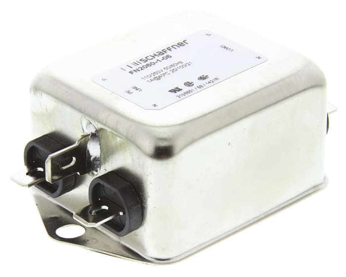 Schaffner, FN2060 1A 250 V ac/dc 400Hz, Chassis Mount EMI Filter, Fast-On, Single Phase