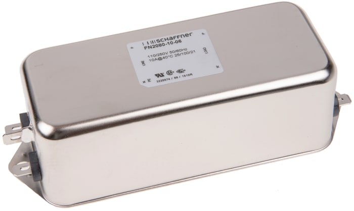 Schaffner, FN2080 10A 250 V ac/dc 400Hz, Chassis Mount EMI Filter, Fast-On, Single Phase