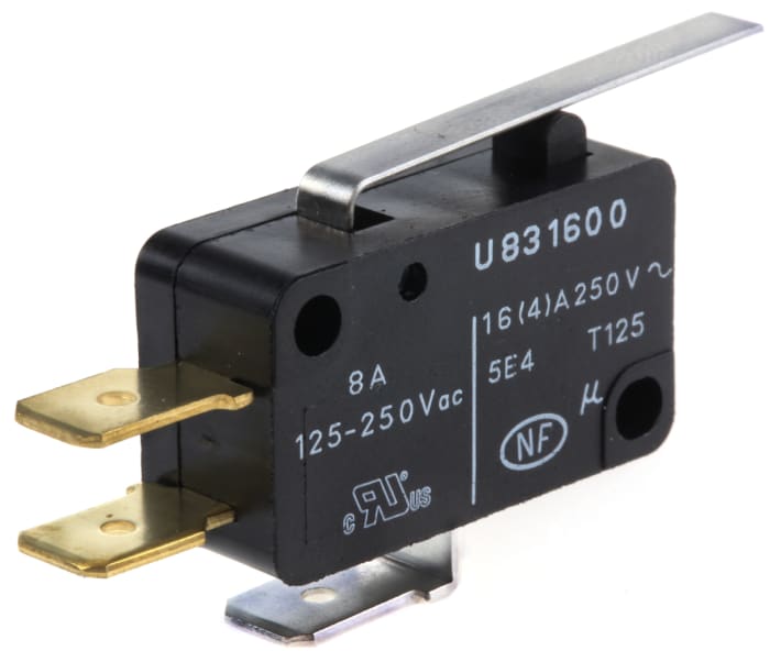 Crouzet Lever Micro Switch, Tab Terminal, 16 A @ 250 V ac, SP-CO