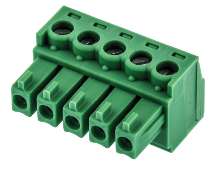 Conector de PCB Phoenix Contact de 5 vías de 5 vías, paso 3.81mm, 8A, de color Verde, montaje de cable, terminación