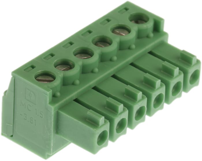 Phoenix Contact, 3.81mm Pitch, MC 1.5/ 6-ST-3.81, 6 Way, , Pluggable Terminal Block, Plug, Cable Mount, Screw