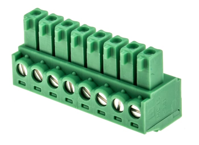 Phoenix Contact, 3.81mm Pitch, MC 1.5/ 8-ST-3.81, 8 Way, , Pluggable Terminal Block, Plug, Cable Mount, Screw