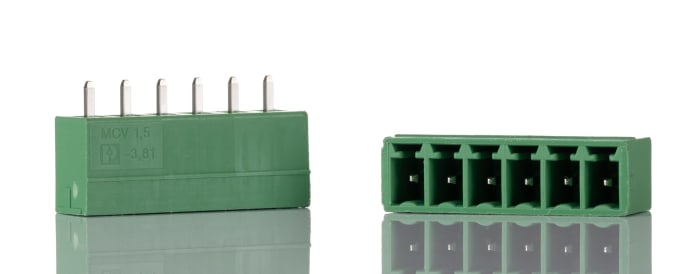 Phoenix Contact, 3.81mm Pitch, MCV 1.5/ 6-G-3.81, 6 Way, , Pluggable Terminal Block, Header, Solder Termination, 1803468