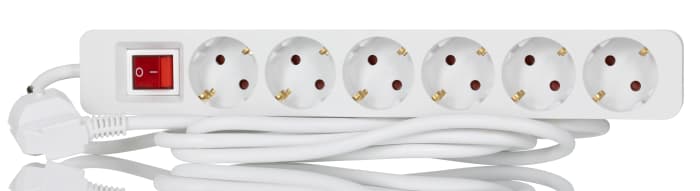 RS PRO 2m 6 Socket Schuko Socket, 250 V, IP20