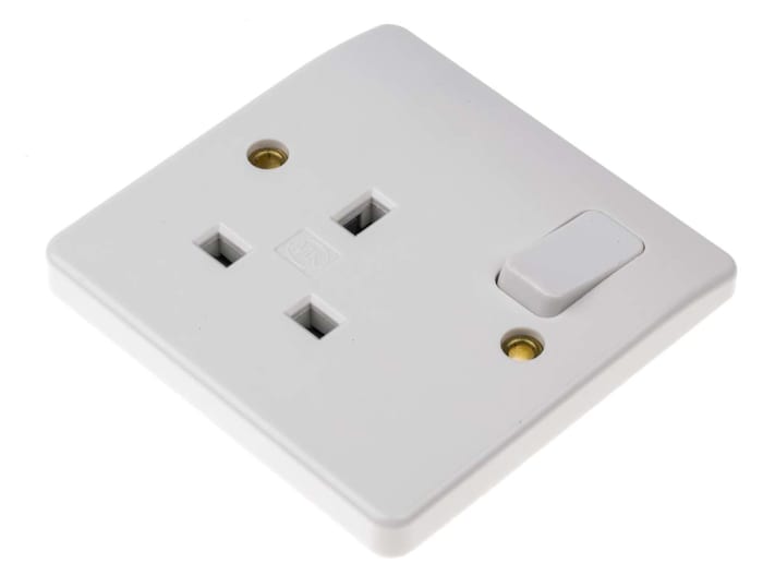 K2757 WHI MK Electric | MK Electric White 1 Gang Plug Socket, 2 Poles, 13A,  Type G - British, Indoor Use | 222-7904 | RS Components
