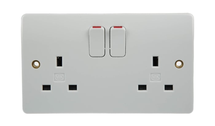 MK Electric Logic Plus White 2 Gang Plug Socket, 2 Poles, 13A, Type G - British, Indoor Use