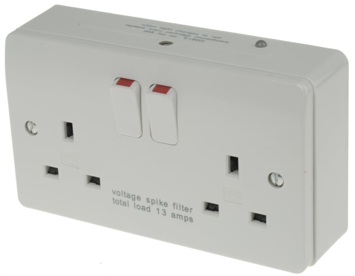 MK Electric Logic Plus White 2 Gang Plug Socket, 2 Poles, 13A, Type G - British, Indoor Use