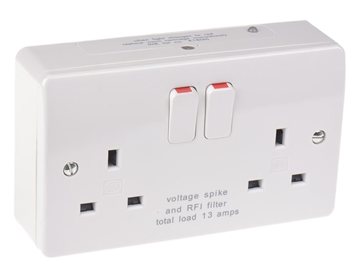 MK Electric Logic Plus White 2 Gang Plug Socket, 2 Poles, 13A, Type G - British, Indoor Use
