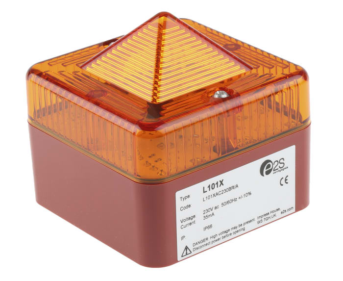 e2s L101X Series Amber Flashing Beacon, 230 V ac, Surface Mount, Xenon Bulb, IP66