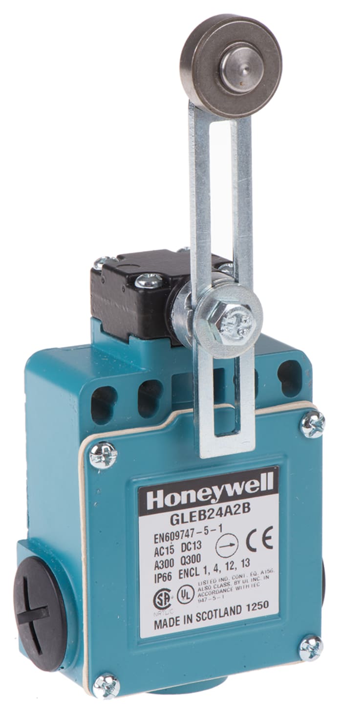Honeywell GLE Series Adjustable Roller Lever Limit Switch, 2NO/2NC, IP67, DPDT, Die Cast Zinc Housing, 300V ac Max, 6A