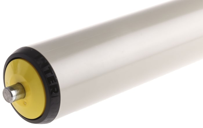 Interroll PVC Round Conveyor Roller Spring Loaded 50mm Dia. x 500mm L, Steel, 10mm Spindle, 530mm Overall Length