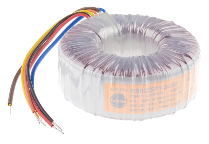Toroidní transformátor, počet výstupů: 2, sekundární napětí: 2 x 25V ac, 4.5kV ac, Měděný vodič, ukončovací vodič, 112