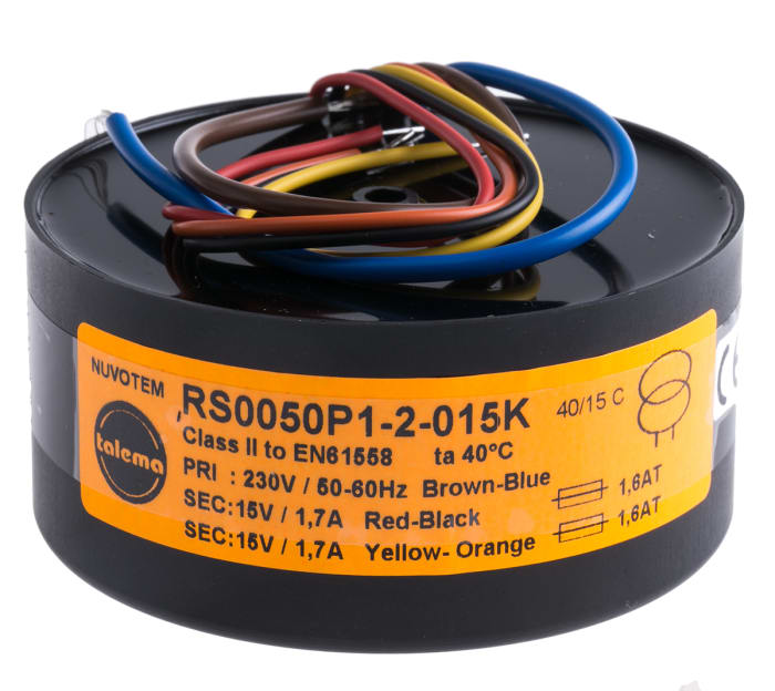 Transformateur torique Nuvotem Talema 2 sorties, 230V c.a. → 2 x 15V c.a., 50VA