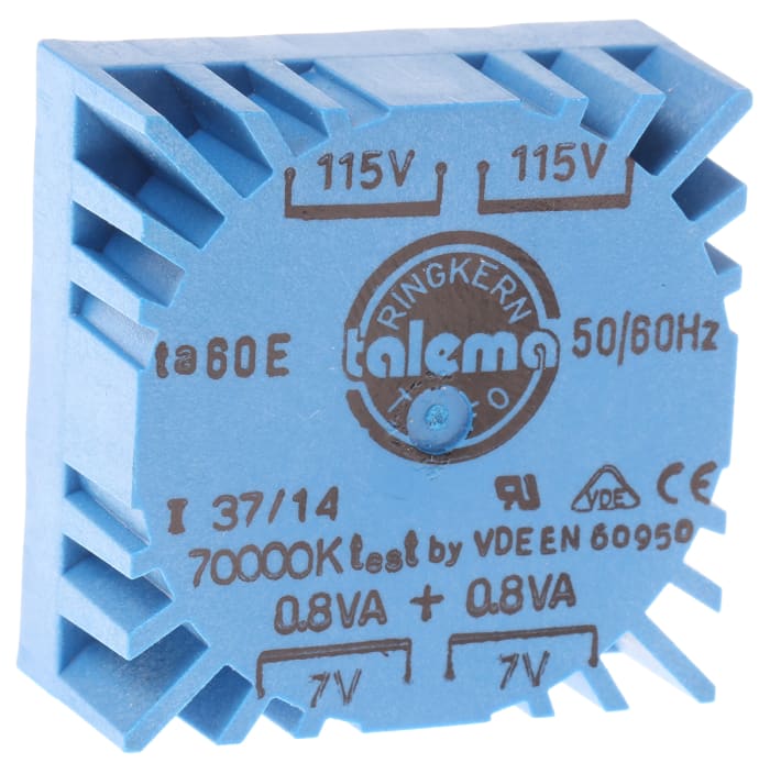 Transformateur torique Nuvotem Talema 2 sorties, 115 V ac, 230 V ac → 2 x 7V c.a., 1.6VA