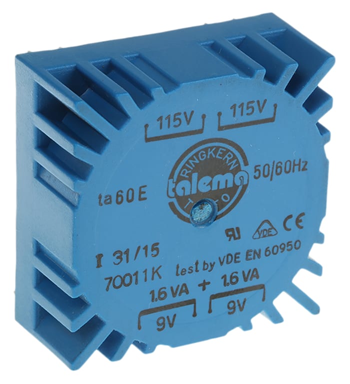 Nuvotem Talema 115 V ac, 230 V ac, 2 x 9V ac Toroidal Transformer, 3.2VA 2 Output