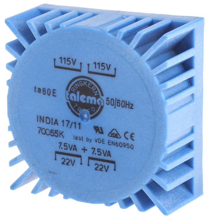 Transformateur torique Nuvotem Talema 2 sorties, 115 V ac, 230 V ac → 2 x 22V c.a., 15VA