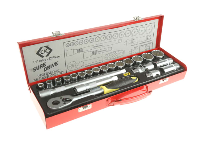 CK 22-Piece Metric 1/2 in Deep Socket/Standard Socket Set with Ratchet, 12 point