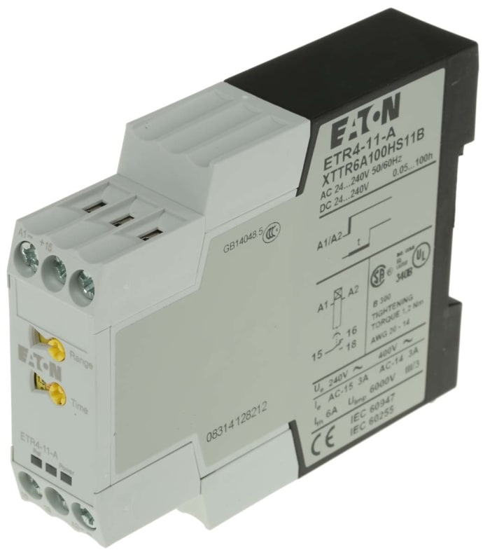 Eaton DIN Rail Mount Timer Relay, 24 → 240V ac/dc, 1-Contact, 0.05 s → 60h, 1-Function, SPDT