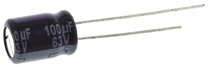 Panasonic 100μF Aluminium Electrolytic Capacitor 63V dc, Radial, Through Hole - ECA1JM101
