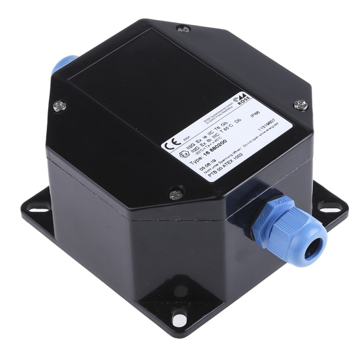 Rose Black Polyester Junction Box, IP66, 6 Terminals, ATEX, 121 x 121 x 75mm