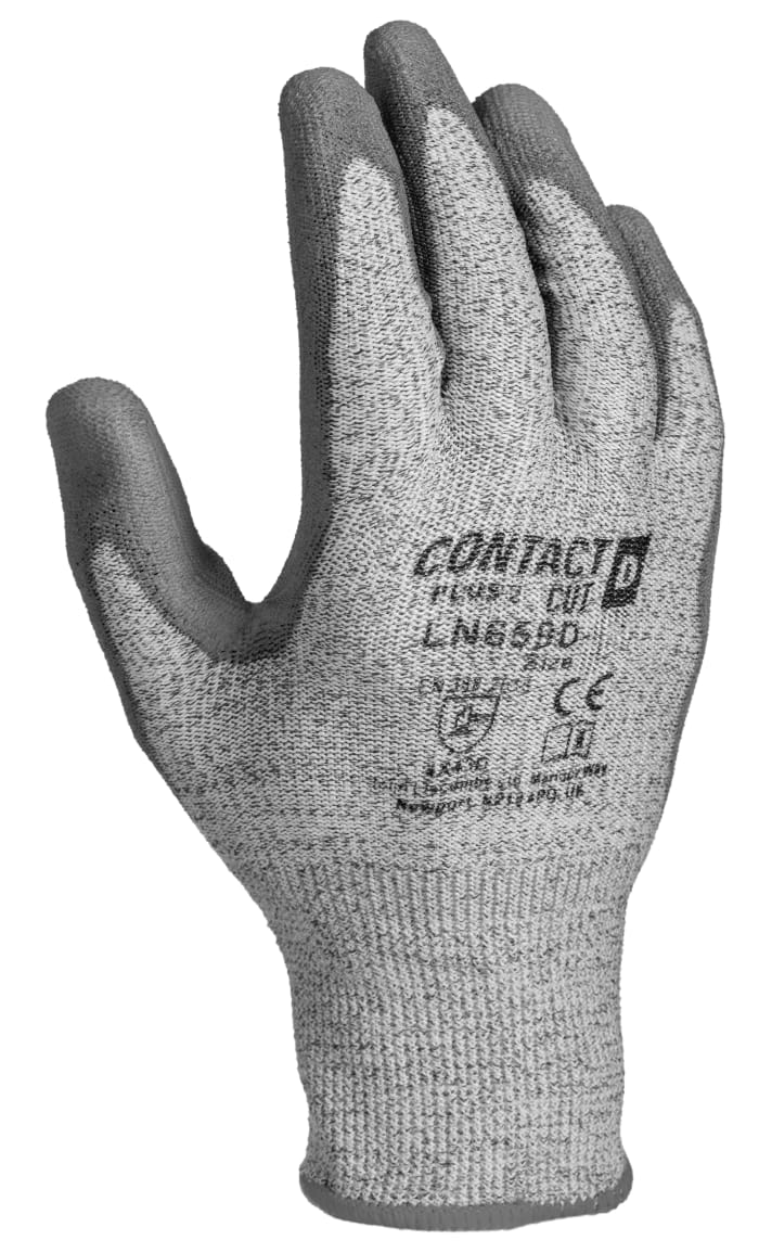Liscombe Contact Cut D Yellow HPPE/Nylon/Glass Cut Resistant Gloves, Size 10, Polyurethane Coating
