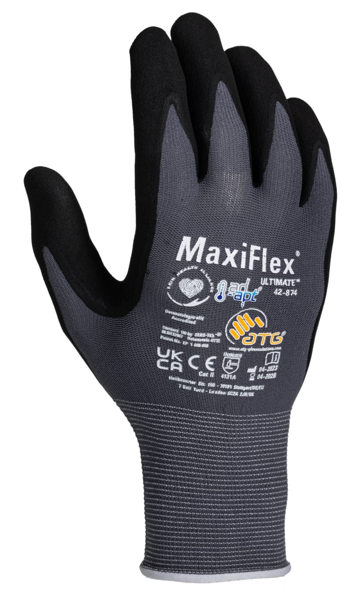 A60-42-874-08 ATG | Guantes de trabajo ATG serie Maxiflex, talla M de Spandex con recubrimiento de Nitrilo, Uso general | 230-1468 | RS Components