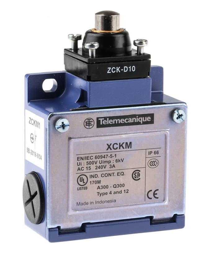 Telemecanique Sensors OsiSense XC Series Plunger Limit Switch, NO/NC, IP66, DP, Zinc Alloy Housing, 240V ac Max, 10A Max