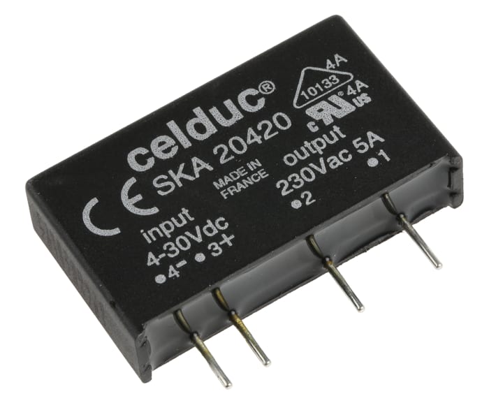 Celduc SK Series Solid State Relay, 4 A Load, PCB Mount, 275 V ac Load, 30 V dc Control