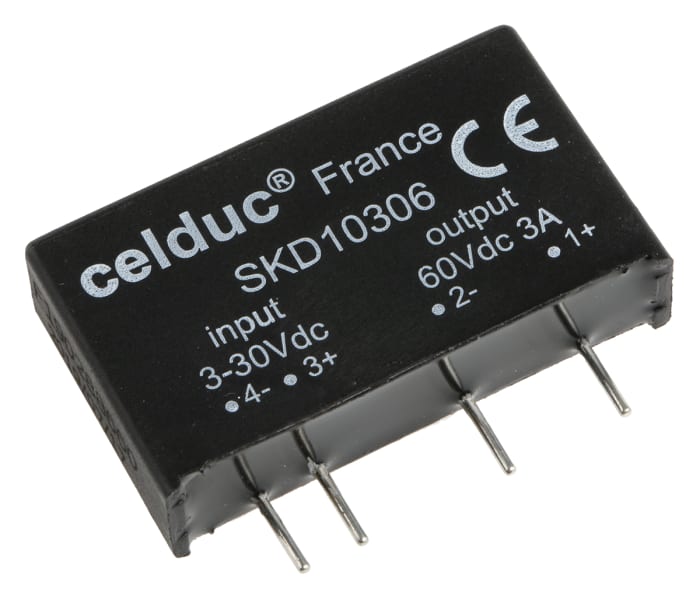 Celduc SK Series Solid State Relay, 3 A Load, PCB Mount, 60 V dc Load, 30 V dc Control
